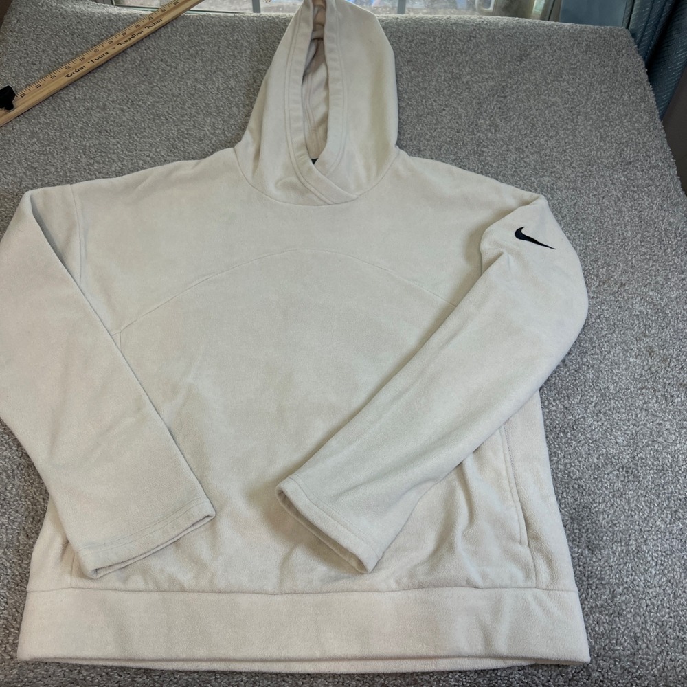 Nike Fleece Hoodie Womens Small Cream Pullover Embroidered Logo sweater jacket